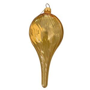 Vtg Mouth Blown Hand Painted Glass Ornament Gold Teardrop Design Made In Italy